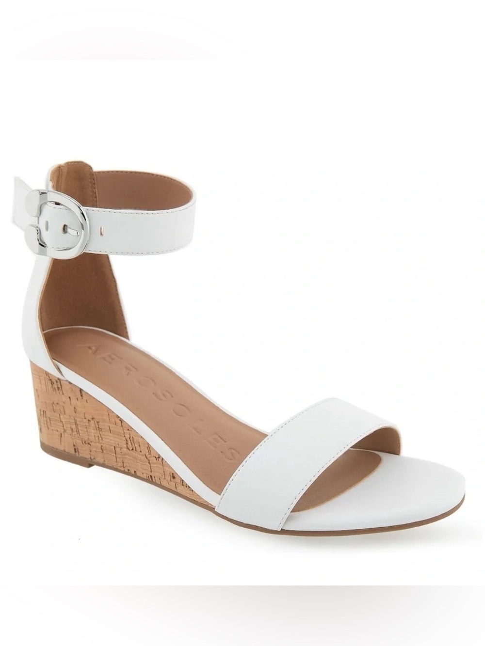 ♥️♥️ Aerosoles Women's Willis Buckle Strap Wedge Sandals - White Polyurethane